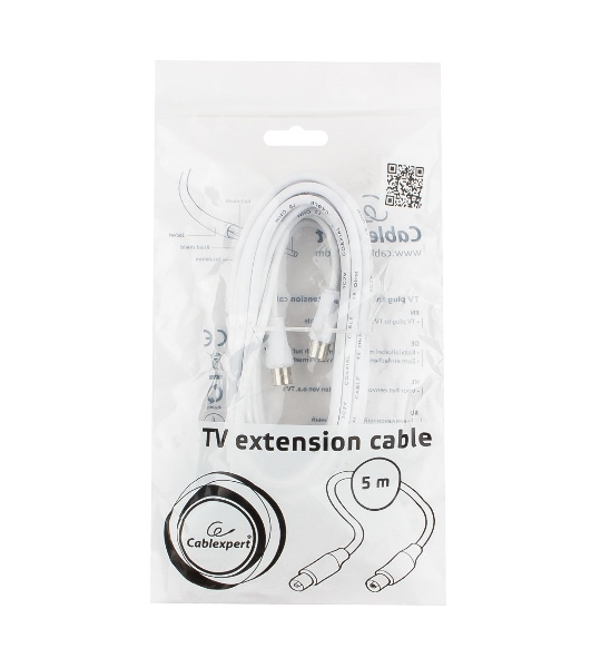 Кабель телевизионный Cablexpert, CCV-515-W-5M, Coaxial M/F, белый, 5м
