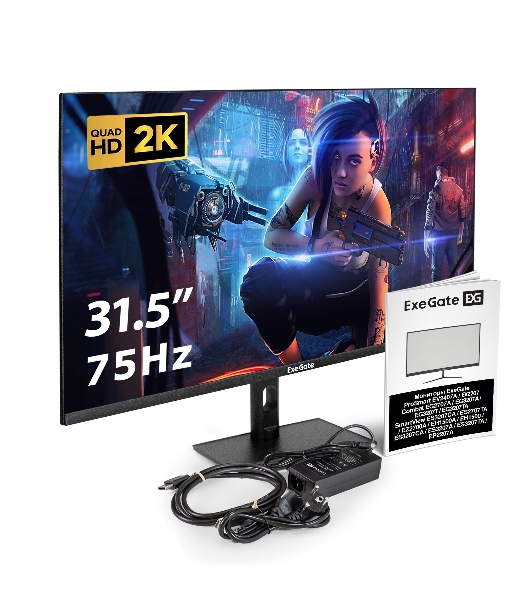 Монитор 31.5' ExeGate SmartView ES3207TA IPS 2560x1440, 75 Гц, 1 мс, 16:9, 300 кд/м², HDMI 2.0, DP, 3.5 Jack, динамики (2x3 Вт), HDR10, FreeSync, черный