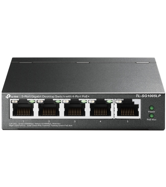 Коммутатор TP-Link 8-Port 10/100Mbps Unmanaged Switch with 4-Port PoE, metal case, desktop mount, PoE budget 41W.