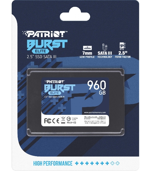 Накопитель SSD Patriot Burst Elite, 960Gb, SATA, 2.5', R/W 450/320