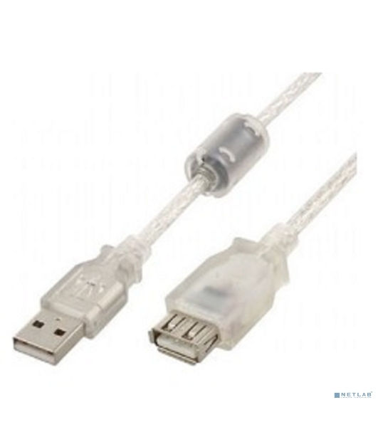 Кабель-удлинитель USB2.0 Pro Cablexpert CCF-USB2-AMAF-TR-6, AM/AF, 1,8м, экран, 2феррит.кольца, прозрачный, пакет