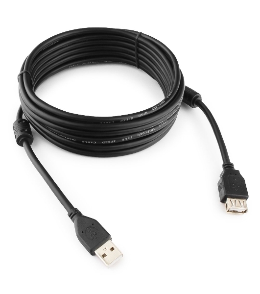Кабель Gembird/Cablexpert USB 2.0, AM/AF, 4.5м, экран, 2феррит.кольца, черный, пакет