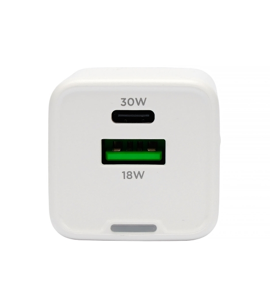Зарядное устройство Cablexpert MP3A-PC-63, 30Вт GaN, 3А, QC4.0/PD, 1xUSB, 1xType-C, белый, пакет