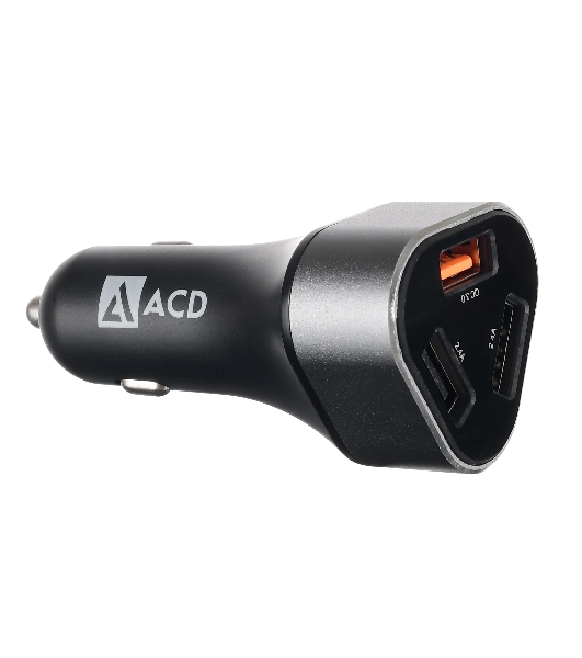 Автомобильное зарядное устройство ACD черный 23Вт, 3xUSB 1QC+2Smart, 3.6~12В, 3А RTL
