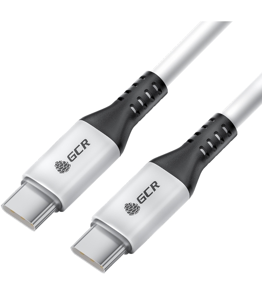 Кабель GCR 1.0m Type-C-C, для MacBook 18W, белый, AL корпус белый, черный ПВХ, GCR-53122