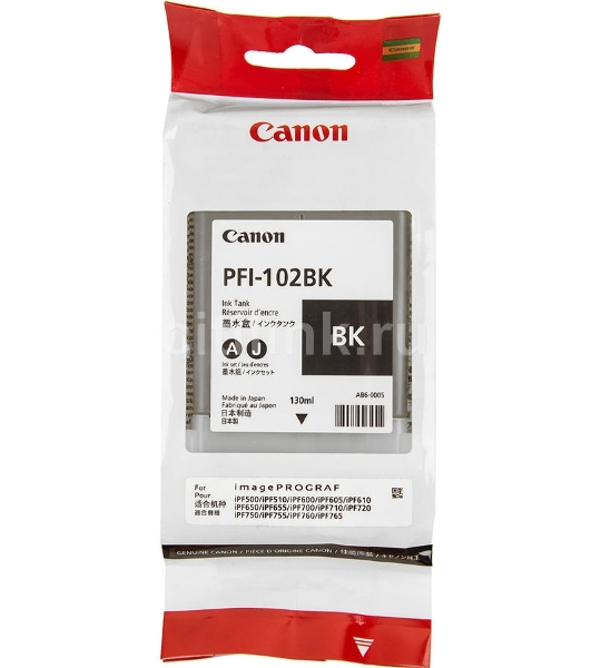 Картридж струйный Canon PFI-102Bk (0895B001) черный (130 мл.) для Canon iPF605, iPF610, iPF650, iPF655, iPF710, iPF750, iPF755, LP17, iPF510