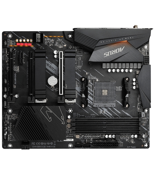 Материнская плата GIGABYTE B550 AORUS Elite AX V2, AM4, AMD B550, 4xDDR4, 4xSATA, 2xM.2, 1xPCIe 4.0 x16, 2xPCIe 3.0 x1, 1xDP, 1xHDMI, 1x2.5Gb LAN, Wi-Fi 6, Bluetooth 5, 2xUSB-A 10Gbps, 3xUSB-A 5Gbps, 2xUSB-A 2.0, 1xUSB-C 5Gbps, 5x3.5 мм, 7.1, ATX