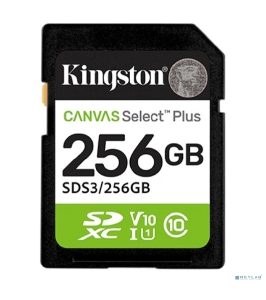 Флеш карта SDXC UHS-I Kingston Canvas Select Plus 256 Gb, 150 МБ/с, Class 10, SDS3/256Gb