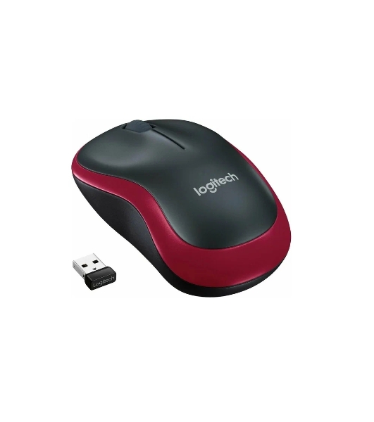 Мышь беспроводная Logitech M185, красный, 1000 dpi, радиоканал, USB, кнопки - 3