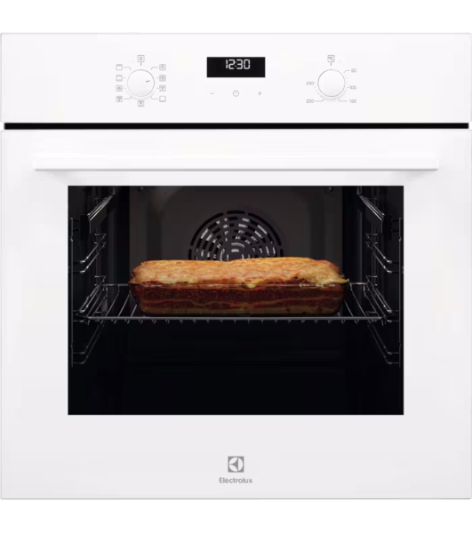 Встраиваемый духовой шкаф Electrolux EOF5F50BV, Электрический духовой шкаф с конвекцией, приготовление на пару, объем 65 л, 8 режимов, очистка каталитическая, 2 стекла в дверце, направляющие проволочные + телескопические (1 уровень)белый