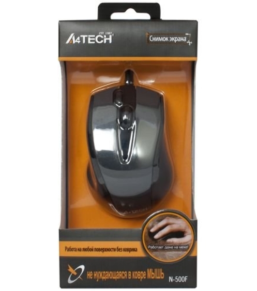 Мышь проводная A4Tech N-500F серый глянец/черный, 1200 dpi, USB, кнопки - 4