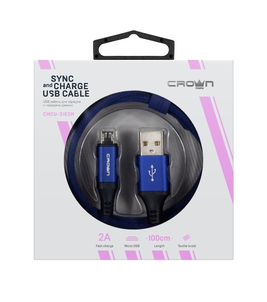 Кабель Crown USB - microUSB CMCU-3103M blue
