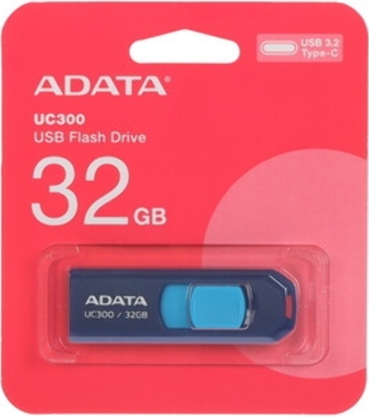 Флешка USB ADATA UC300 (ACHO-UC300-32G-RBK/GN), 32Gb, Type-C USB 3.2, R/W 100/30, черный/зеленый
