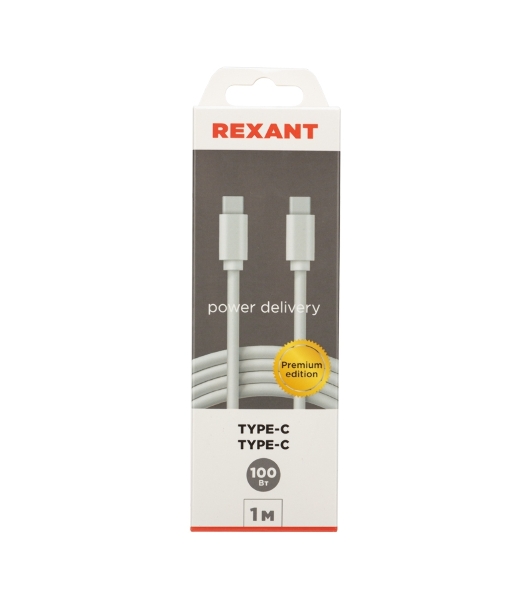 Кабель Rexant Type-C - Type-C PD 100W/1м/PVC/белый