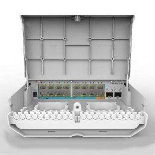 Коммутатор MikroTik Cloud Router Switch 318-16P-2S+OUT with 800MHz CPU, 256MB RAM, 16x Gigabit LAN with PoE-out, 2xSFP+ cages, RouterOS L5 or SwitchOS (dual boot), outdoor enclosure, mounting kit (power supply N