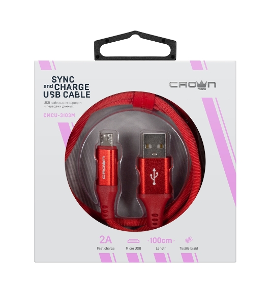 Кабель Crown USB - microUSB CMCU-3103M red