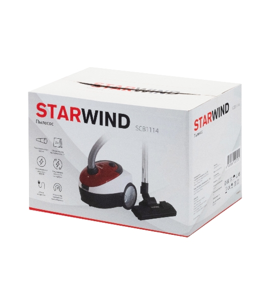 Пылесос Starwind SCB1114 красный/белый, 300/1800 Вт, уборка сухая, пылесборник мешок 2 л