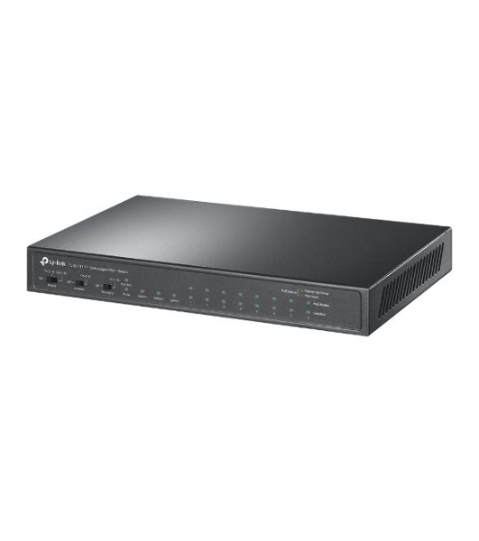 Настольный коммутатор TP-Link TL-SL1311P, 8 портов 10/100 Мбит/с с поддержкой PoE+, 2 гигабитных порта без поддержки PoE, 1 порт SFP, 802.3af/at, бюджет PoE — 65 Вт, стальной корпус