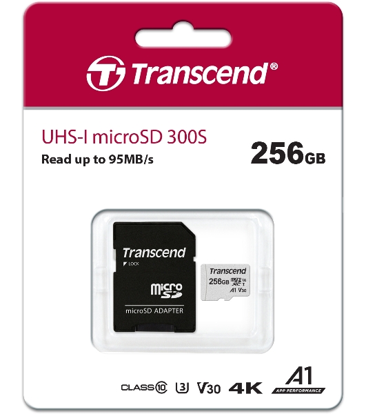Флеш карта microSD 256Gb Transcend microSDXC Class 10 UHS-I U3, V30, A1, (SD адаптер), TLC