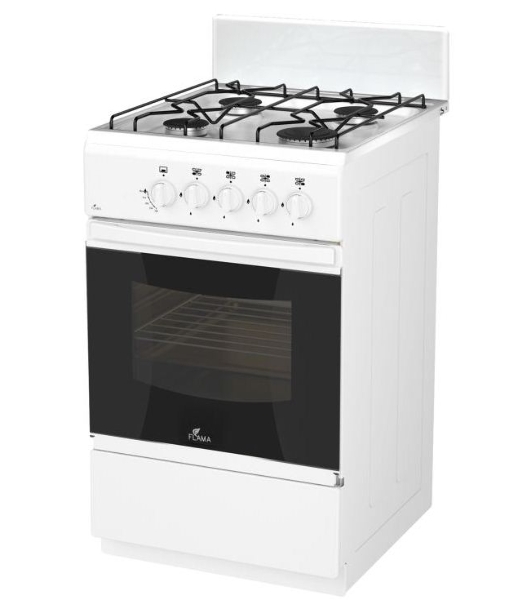 Газовая плита Flama RG 24011 W белый, конфорок 4 шт, духовка 50 л, 50 см x 85 см x 60 см