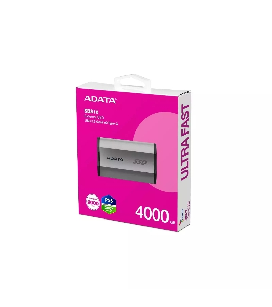 Внешний SSD ADATA SD810, 4Tb, USB 3.2 Gen 2x2 Type-C, R/W 2000/2000, серебристый