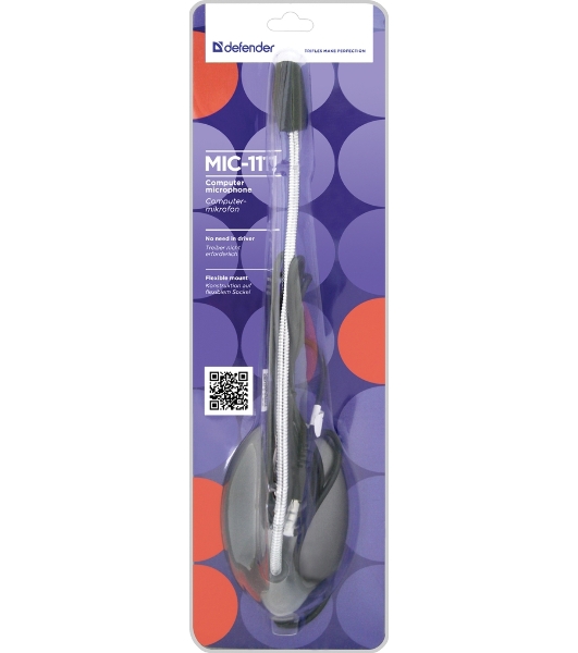 Микрофон компьютерный Defender MIC-111, серый, кабель 1,5 м