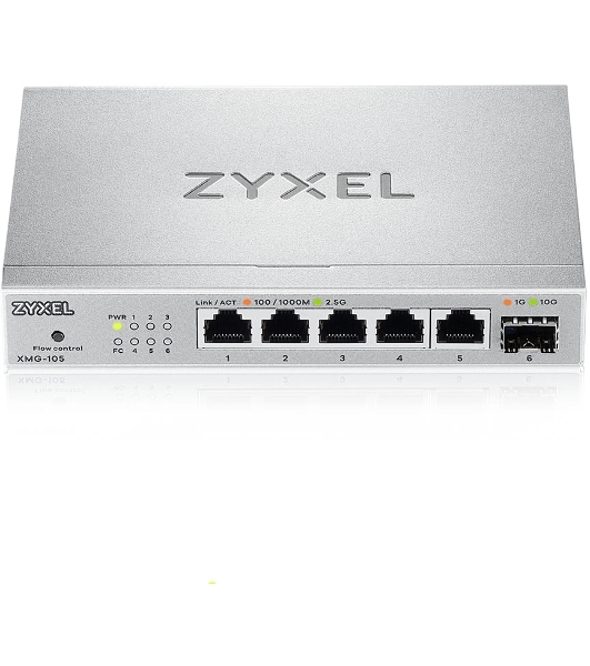 Коммутатор мультигигабитный Zyxel XMG-105, 5xRJ-45: 1/2.5G, 1xSFP+, настольный, бесшумный