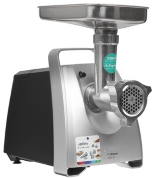 Мясорубка электрическая Bosch MFW68640 черный, 2200 Вт, 4.3 кг/мин, реверс, металлический лоток, насадки - 5