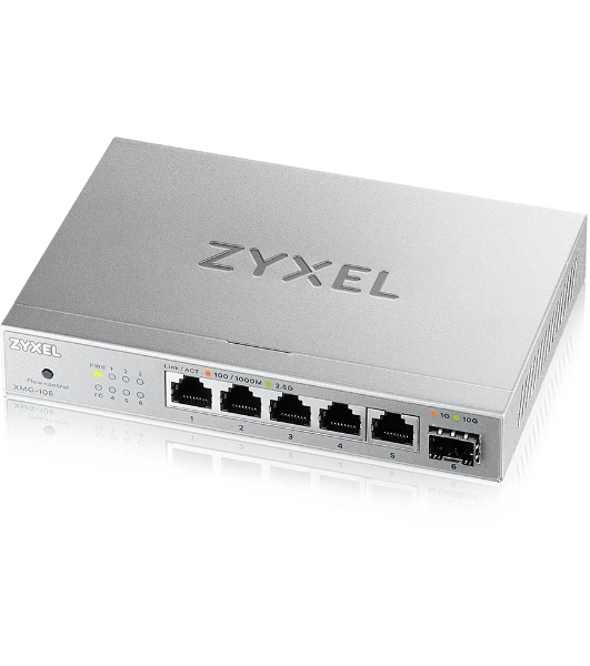Коммутатор мультигигабитный Zyxel XMG-105, 5xRJ-45: 1/2.5G, 1xSFP+, настольный, бесшумный