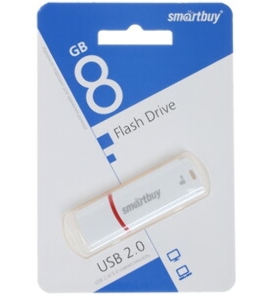 Флешка USB Smartbuy Crown white (SB8GBCRW-W), 8Gb, USB 2.0, R/W 15/5, белый/красный