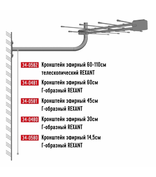 Кронштейн эфирный Rexant 45 см Г-образный