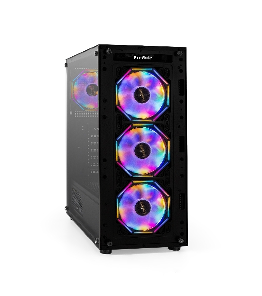 Компьютерный корпус Miditower ExeGate i3 BASE-NPX500 (ATX, БП 500NPX с вент. 12 см, с окном, 1*USB+1*USB 3.0, аудио, 4 вент. 12см с RGb подсветкой)