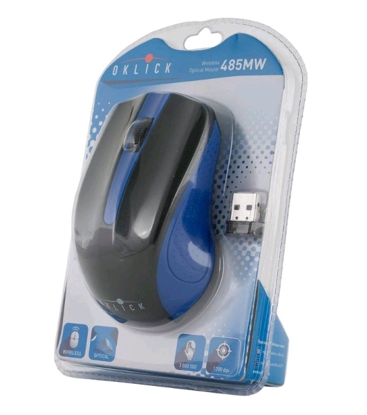 Мышь беспроводная Oklick 485MW черный/синий, 1200 dpi, радиоканал, USB, кнопки - 3