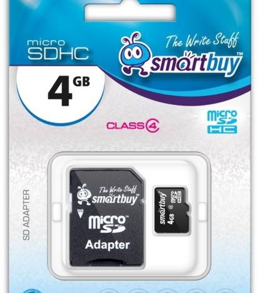 Флеш карта microSD 4Gb Smartbuy microSDHC Class 10 (SD адаптер)