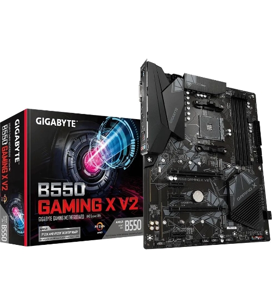 Материнская плата Gigabyte B550 GAMING X V2, AM4, AMD B550, 4xDDR4, 4xSATA, 2xM.2, 1xPCI-E 4.0 x16, 1xPCI-E 3.0 x2, 1xHDMI, 1xDVI-D, 1x 1Gb LAN, 1xUSB 3.2 Gen 2, 3xUSB 3.2 Gen 1, 2xUSB 2.0, 3x3.5 мм, 7.1, Standard-ATX