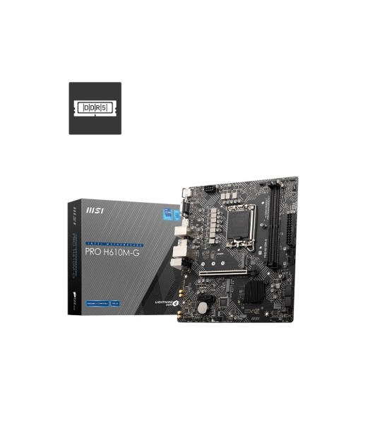 Материнская плата MSI PRO H610M-G, LGA 1700, Intel H610, 2xDDR5, 4xSATA, 1xM.2, 1xPCIe 4.0 x16, 1xPCIe 3.0 x1, 1xHDMI, 1xDP, 1xVGA, 1xRJ45 1Gb, 2xUSB-A 3.2 Gen 1, 4xUSB-A 2.0, 3x3.5мм, 7.1, mATX