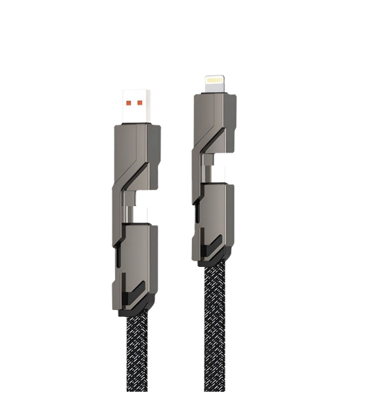 Кабель Rexant 4в1 USB-А – Type-C, Lightning – Type-C, 60Вт, 1м, в черной оплетке
