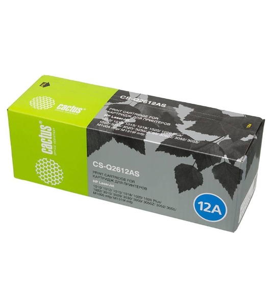 Картридж лазерный Cactus CS-Q2612AS (тип Q2612AS) черный (2000 стр.) для HP 1010/1012/1015/1018/1020/1020Plus/1022/3015/3020