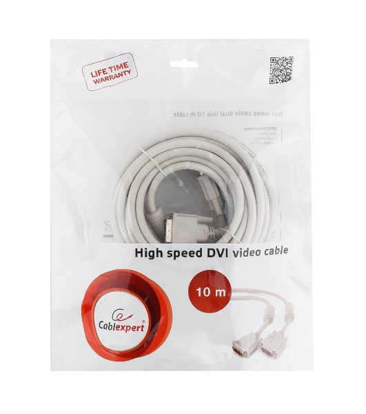 Кабель DVI-D dual link Gembird/Cablexpert CC-DVI2-10M, 25M/25M, 10м, экран, феррит.кольца, пакет