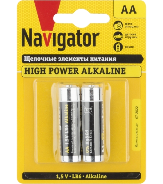 Элемент питания алкалиновый Navigator NBT-NE-LR6-BP2 (блист.2шт)