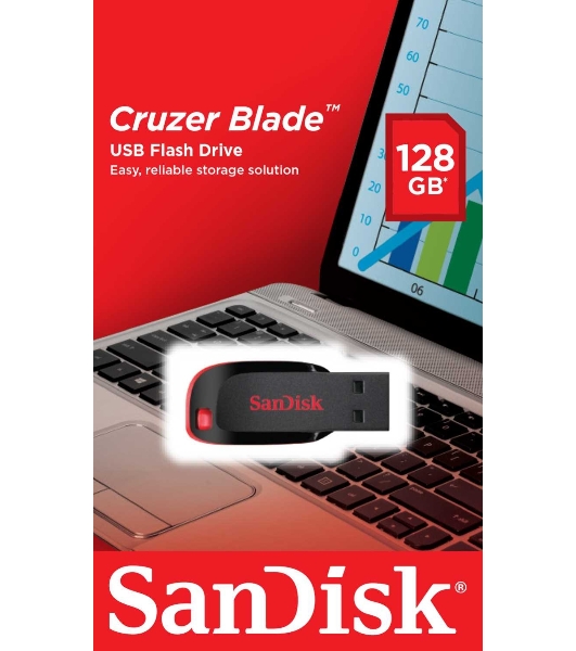 Флешка USB SanDisk Cruzer Blade (SDCZ50-128G-B35), 128Gb, USB 2.0, Type-A, R/W 16/4, черный