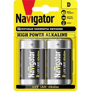 Элемент питания алкалиновый Navigator NBT-NE-LR20-BP2 (блист.2шт)