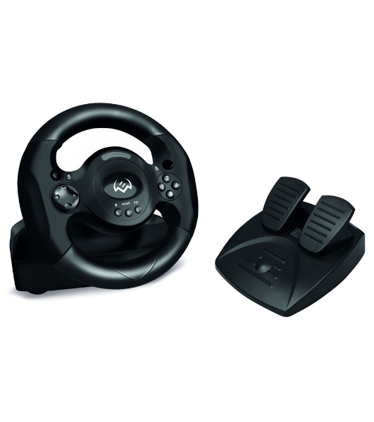 Руль SVEN GC-W300 (педали, вибро, лепестки, D-pad, 10 кл, резин. вставки, PC, цифр. и аналог.