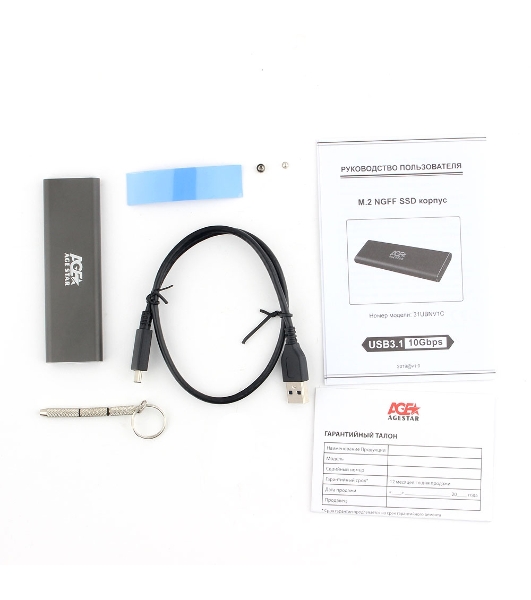 Внешний корпус USB 3.1 Type-C M.2 NVME (M-key) AgeStar 31UBNV1C (GRAY), алюминий, черный