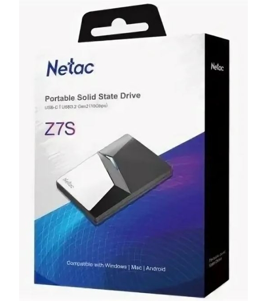 Внешний SSD Netac Z7S, 960 Gb, USB 3.2 Gen 2 Type-C, R/W 550/480, черный