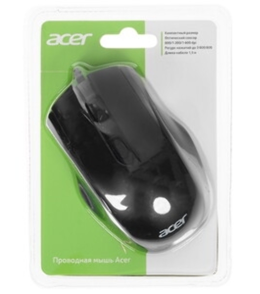 Мышь проводная Acer OMW020 черный, 1600 dpi, USB, кнопки - 4