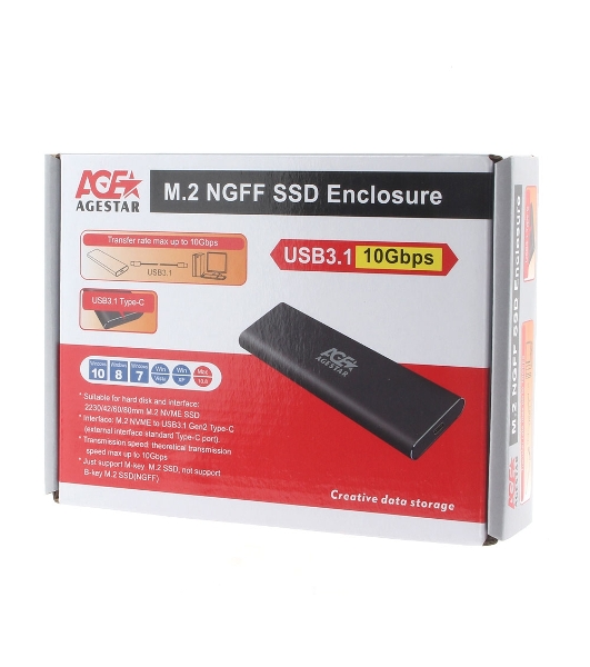 Внешний корпус USB 3.1 Type-C M.2 NVME (M-key) AgeStar 31UBNV1C (GRAY), алюминий, черный