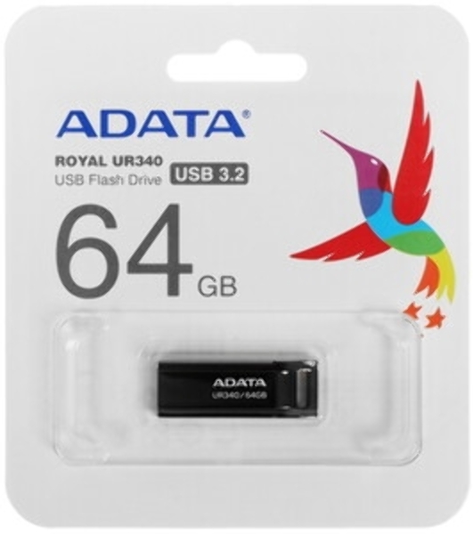 Флешка USB ADATA UR340 (AROY-UR340-64GbK), 64Gb, USB 3.2, R/W 100/30, черный