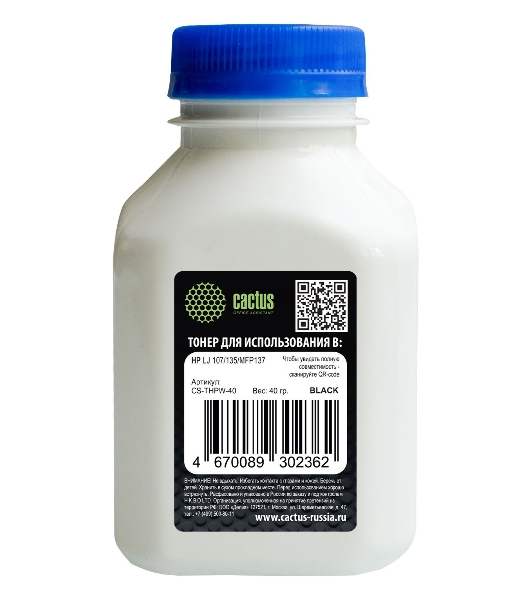 Тонер Cactus CS-THPW-40 черный флакон 40гр. для принтера HP LJ 107/135/MFP137/408/MFP432