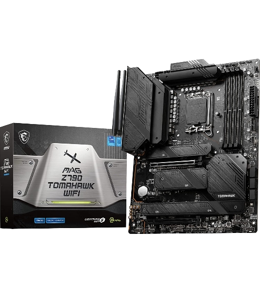Материнская плата MSI MAG Z790 TOMAHAWK WIFI, LGA 1700, Intel Z790, 4xDDR5, 7xSATA, 4xM.2, 1xPCIe 4.0 x4, 1xPCIe 5.0 x16, 1xHDMI, 1xDP, 1x2.5Gb LAN, 4xUSB-A 3.2 Gen 1, 4xUSB-A 3.2 Gen 2, 1xUSB-C 3.2 Gen 2, 1xUSB-C 3.2 Gen 2x2, 5x3.5 мм, 7.1, Standard-ATX